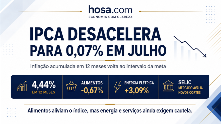 Inflação desacelera para 0,07% em julho e volta ao intervalo da meta